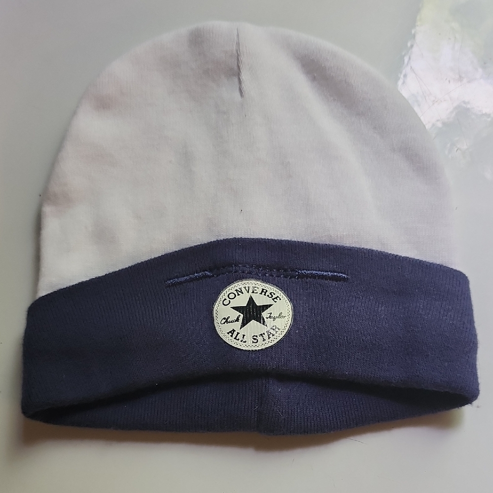 Converse Two-Tone Knit Beanie in White and Navy